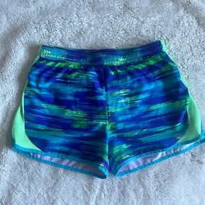 Xersion Quick-Dri Lined Running Shorts Drawstring Blue Green Size Girls L 14